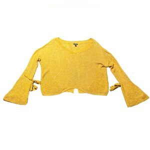 Express Women’s Mustard Yellow Bell Sleeve Crop Sweater Medium